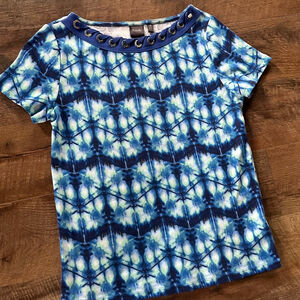Women's Rafaella Blue & White Tie-Dye Short Sleeve Tee M